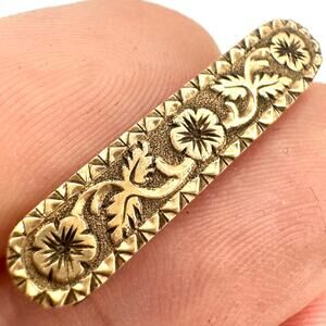Antique Victorian solid 10kt yellow gold lingerie lace floral bar pin brooch